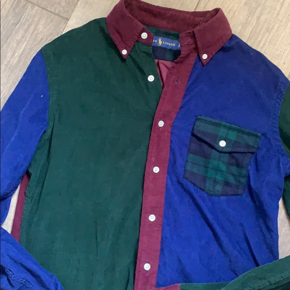 Men’s Small Color Block Corduroy Dress Shirt